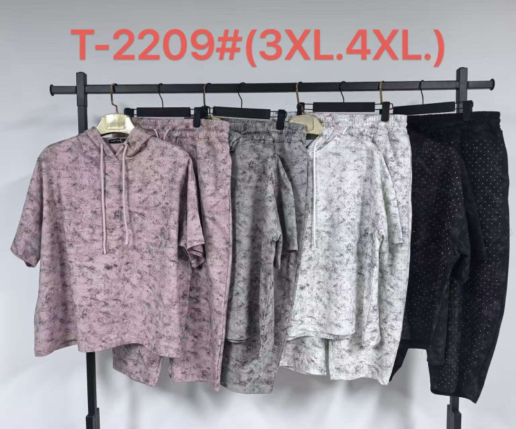 Костюм жіночий  з бриджами в камінцях котон м.Т-2209 (Розмір: 3XL-4XL) 4 кольора в упаковці 5 штук №761551 - Saint Zel3317