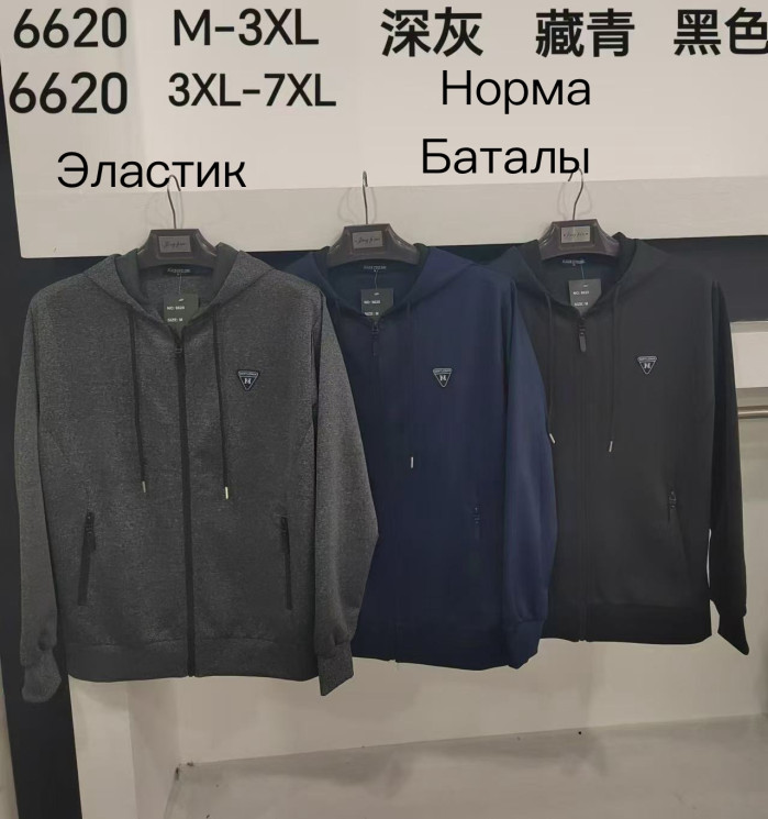 Худі чоловіче, еластик, м.6620 (Розмір: 3XL-7XL ), 3 кольори, в упаковці 5 шт. №332841 - 