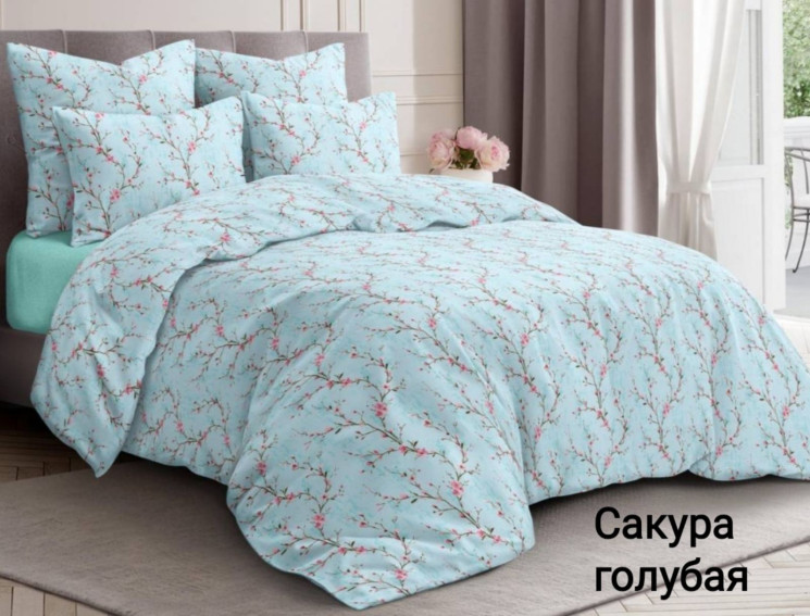 Комплект постільної білизни, бязь, м. Сакура голубая (р: полуторний) №330048 - Palma RZ3641