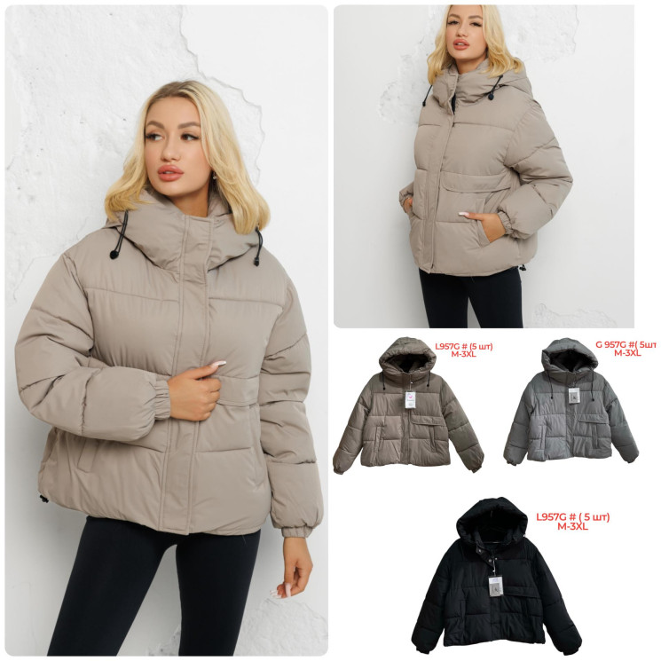 Зимова куртка жіноча, плащівка, м.L 957 G  (Розмір: M-XL ), 4 кольори, в упаковці 3 штуки №336992 - 