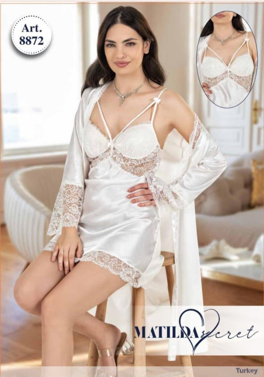 Комплект халат та сорочка з мереживом, атлас, м.8872 (р. M, L, XL, 2XL), в упаковці 4 штуки №330689 - Chiny 2598