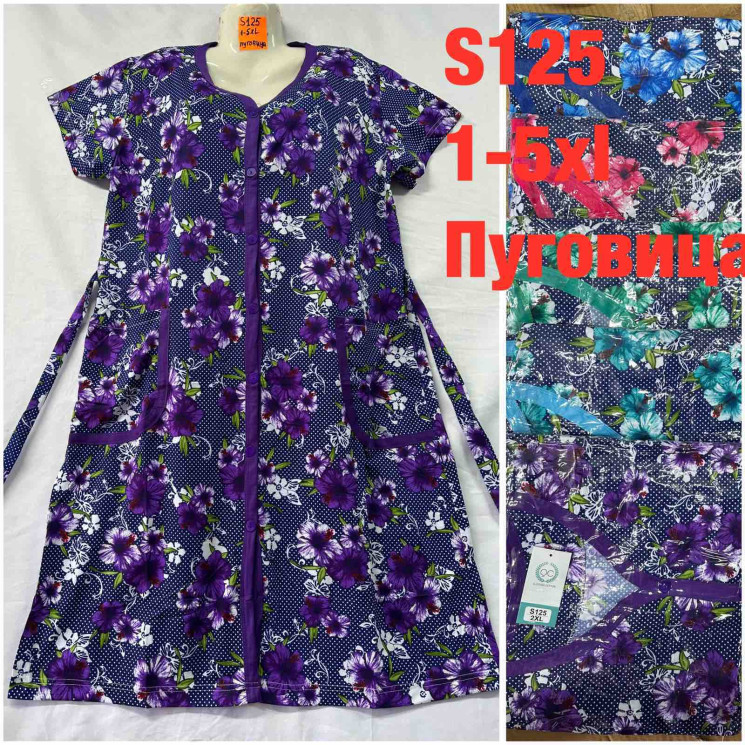 Халат жіночий, трикотаж, м.S125 (р. XL-5XL ), мікс кольорів, в упаковці 5 штук №331528 - Vanda SE1013