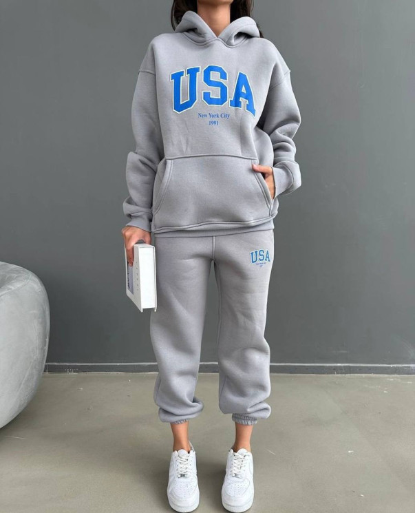 Костюм жіночий з написом «USA», трьохнитка на флісі, м. 342 (р: 42-46) №704181 - GrandFashion AV4663 м. 342