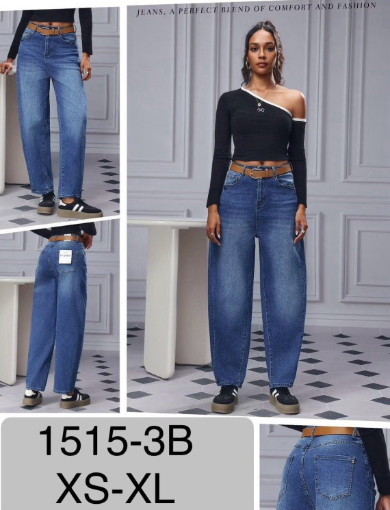 Джинси жіночі   баггі стрейч з ременем м.1515-3B (р:XS-XL) в упаковці 6 штук №761120 - UNO2Uva SER1864