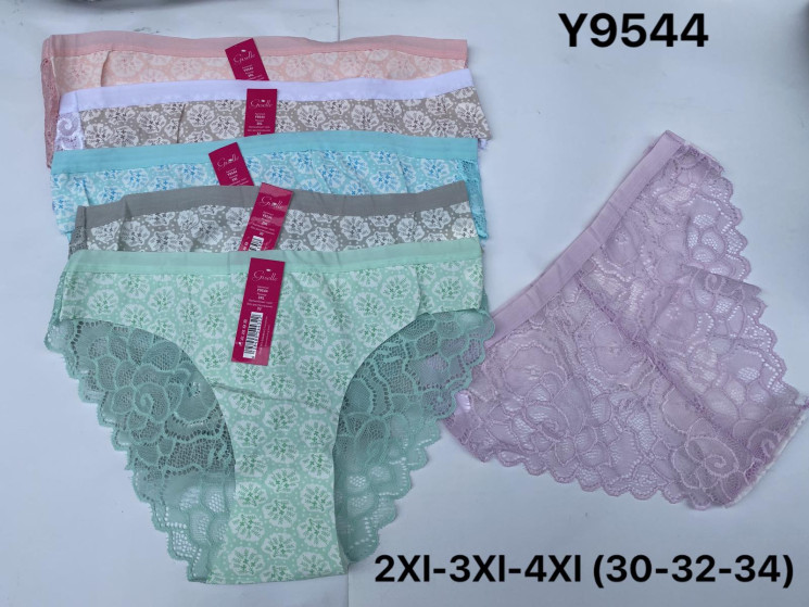 Труси жіночі, комбінований, м.Y9544 ( розмір: 2XL, ​3ХL, 4XL ), мікс кольорів, в упаковці 18 шт. №322548 - VanKiey 434