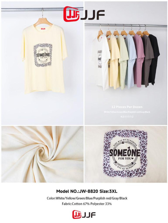 Футболка жіноча бавовна м.8820 (р:3 XL) 7 кольорів в упаковці 12 штук №762710 - Coolme WE3111