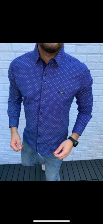 Сорочка No Brand р M-3XL Чоловіча S887 blue - NikNumbers SE1041-1042