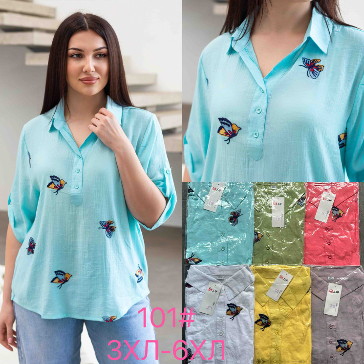 Блузка жіноча льон з вишивкою, м.101, (Розмір: 3XL-6XL), 6 кольорів, в упаковці 4 штуки, №751633 - Coolme WE3111