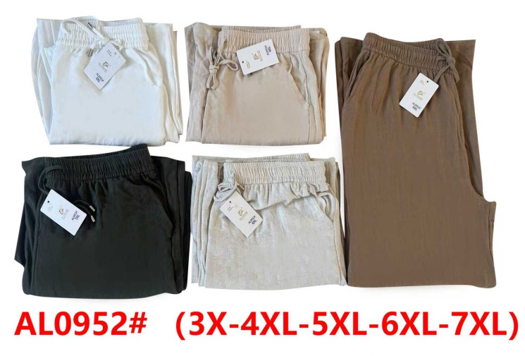 Штани жіночі, льон, м.AL0952 (розмір: 3XL-7XL ), 5 кольорів, в упаковці 5 штук №342827 - 