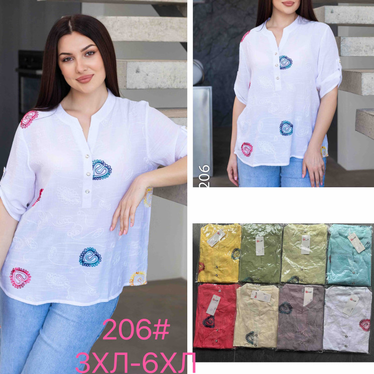 Блузка жіноча льон з вишивкою, м.206, (Розмір: 3XL-6XL), 8 кольорів, в упаковці 4 штуки, №751634 - Coolme WE3111
