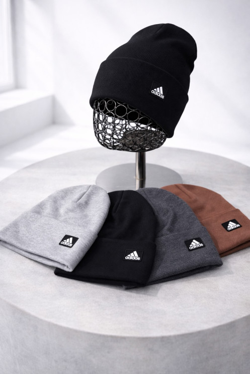 Шапка дитяча з відворотом, рубчик, подвійна в'язка, м.Adidas (Розмір: 52-54 см), мікс кольорів, в упаковці 5 штук №340832 - Great