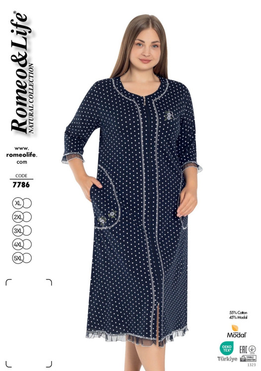 Халат жіночий "7786" коттон (р: XL,2XL,3XL,4XL,5XL) в упаковці 5 шт. №365188 - Romex HR1980