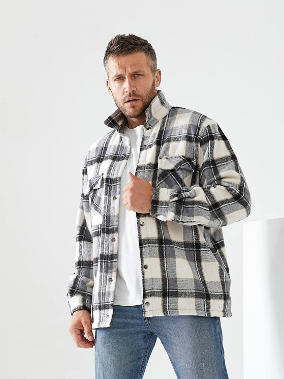 Куртка - сорочка чоловіча в клітинку в стилі CASUAL, кашемір + підклад штучне м'яке хутро плюш SHERPA м. 305 (р: L, XL, XXL) №819549 - 