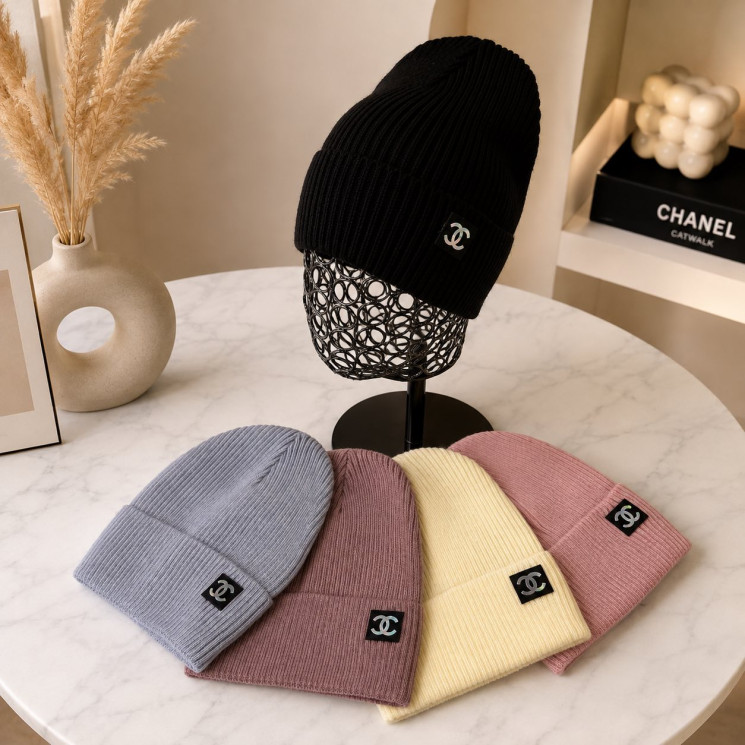 Шапка дитяча з відворотом CHANEL, трикотаж, одинарна в'язка (Розмір: 52-54 см), різні кольори, в упаковці 5 шт. №348801 - Great