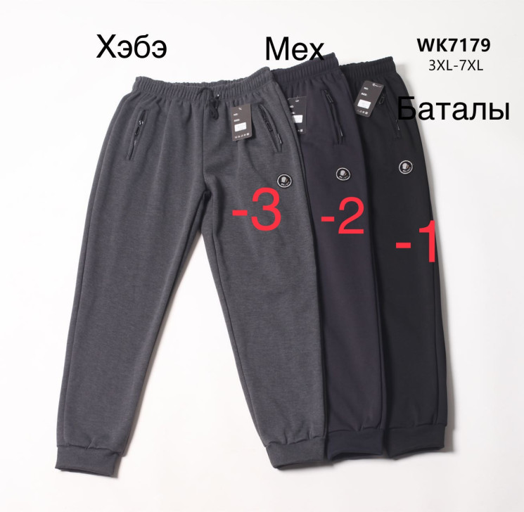 Спортивні штани чоловічі, WK7179, х/б на хутрі, батал (р:3XL-7XL) 3 кольори, в упаковці 5 шт. №601132 - Mixmoda SER1772