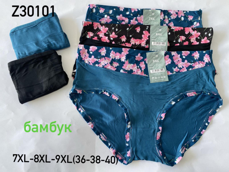 Труси жіночі, бамбук, м.Z30101 ( розмір: 7XL-9XL ), мікс кольорів, в упаковці 12 штук №333508 - VanKiey 434