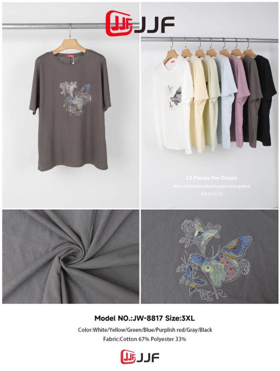 Футболка жіноча бавовна м.8817 (р:3 XL) 7 кольорів в упаковці 12 штук №762712 - Coolme WE3111