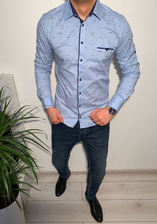 Сорочка No Brand р M-3XL Чоловіча R449 l.blue - NikNumbers SE1041-1042