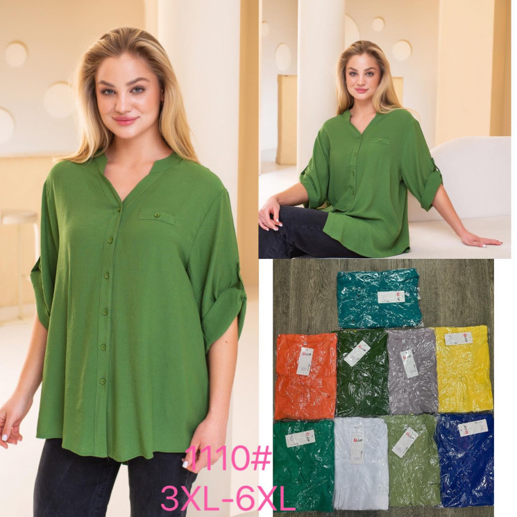 Сорочка блузка "1110" жіноча льон (Розмір: 3XL-6XL) 9 кол в уп 4 шт №159516 - 