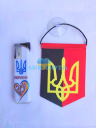 Вимпел в авто патріотичний з гербом на фоні прапора (червоно-чорний) менший оптом та в роздріб №526766