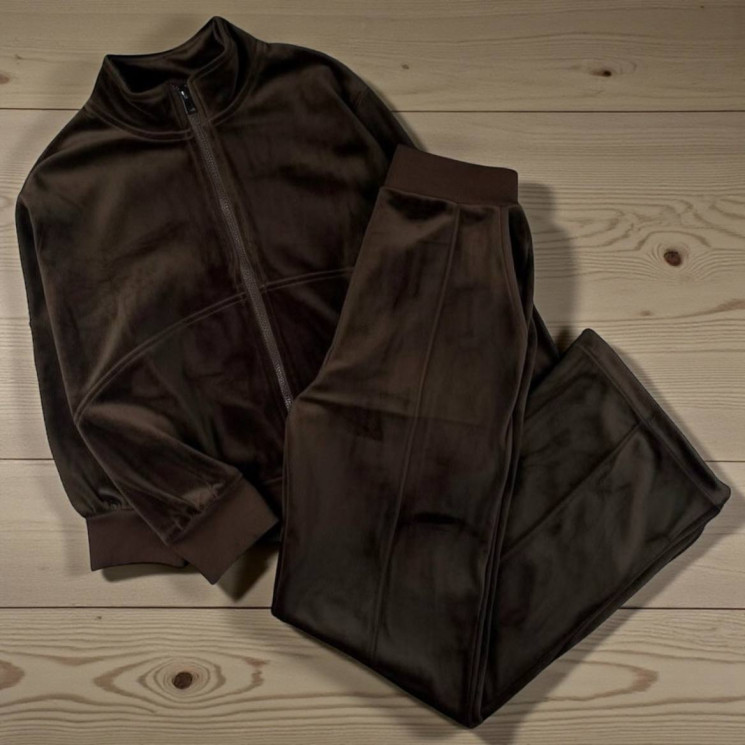 Костюм жіночий оверсайз у стилі Zara, велюр м. 404 (р. 42-44, 46-48, 50-52) шоколад №412162 - 