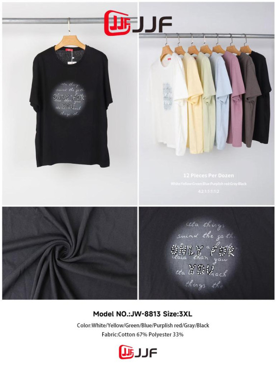 Футболка жіноча бавовна м.8813 (р:3 XL) 7 кольорів в упаковці 12 штук №762713 - Coolme WE3111