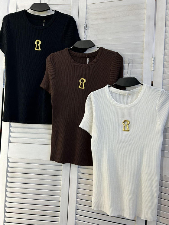Футболка жіноча "6959" рубчик (р: one size) 3 кольори, в упаковці 5 шт. №386040 - Mercury SE927