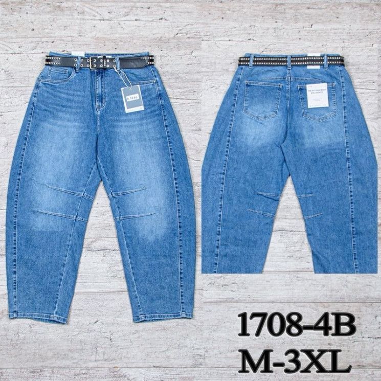 Джинси жіночі мом бойфренд стрейч з ременем м.1708-4B (р:M-3XL) в упаковці 5 штук №762069 - UNO2Uva SER1864