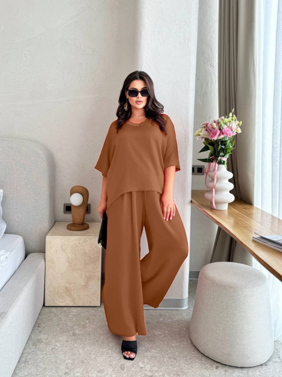 Костюм "двійка" жіночий (кофта+штани), жатий шовк м. 908 (р: 42-50, 52-60) №701102 - Amur GOL1435 мод.908