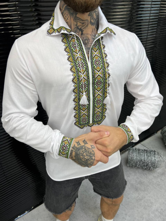 Вишиванка чоловіча , льон (Розмір: 58-62 )  в упаковці 5 штук №1010121 - Delux 909