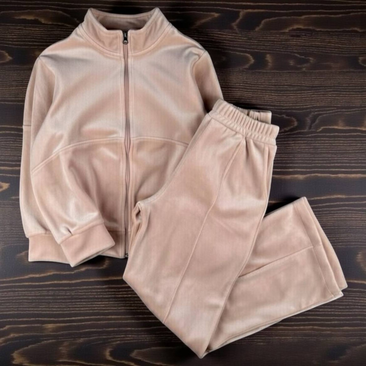Костюм жіночий оверсайз у стилі Zara, велюр м. 404 (р. 42-44, 46-48, 50-52) беж №412165 - 