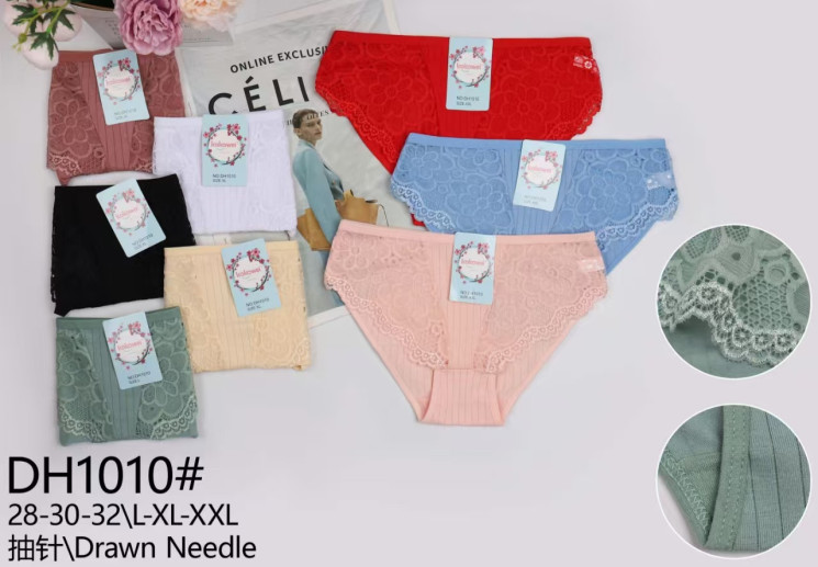 Труси жіночі, котон, м.DH1010 ( розмір: L-2XL ), мікс кольорів, в упаковці 12 штук №331169 - VanKiey 434