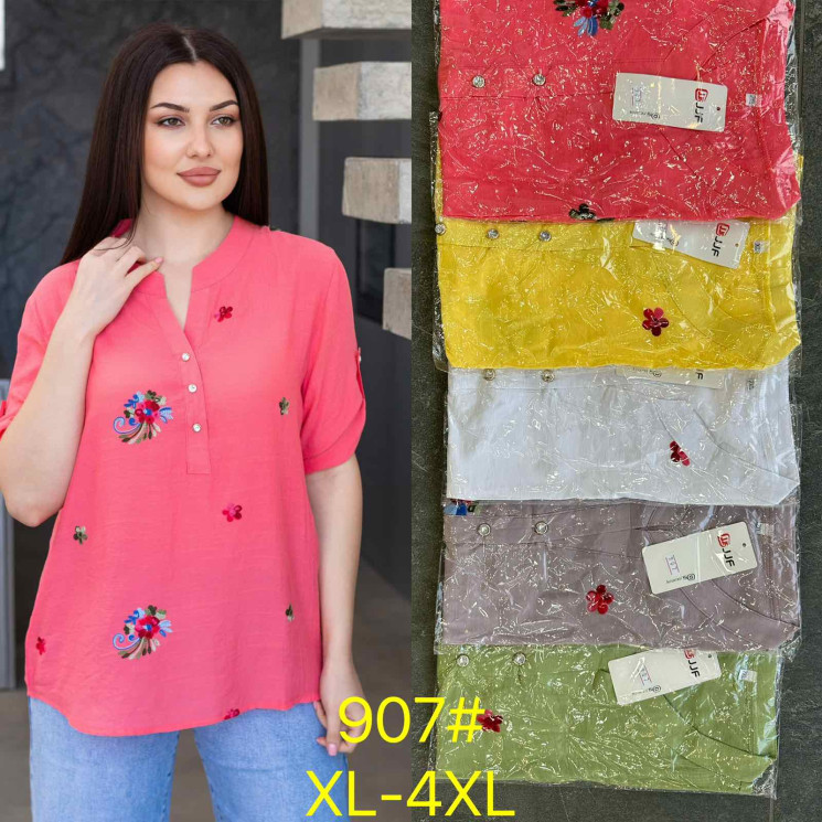 Блузка жіноча льон з вишивкою  м.907  (Розмір: XL-4XL)  5 кольорів в упаковці 4 штуки  №752405 -  Coolme WE3111