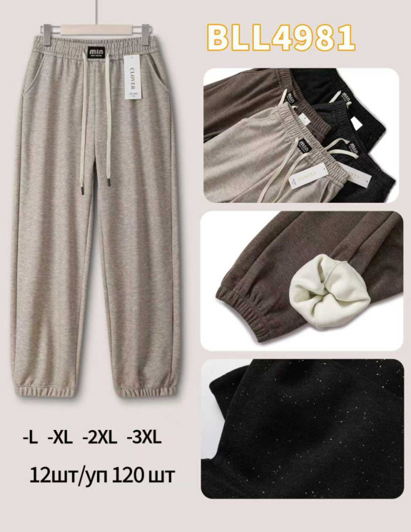 Штани жіночі, мікровельвет, фліс, м.BLL4981 (Розмір: L-3XL), мікс кольорів, в упаковці 6 штук №336057 - Hang SE641