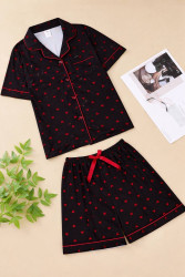 Комплект жіночий домашній з принтом в сердечка, трикотаж м. 6099 (р. S, M, L, XL) чорний №413339