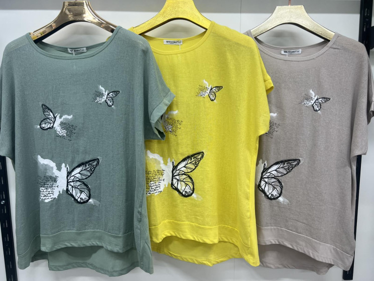Футболка жіноча льон м.9558 (р:3XL-6XL) 3 кольора в упаковці 4 штуки №762839 - Moda SE661