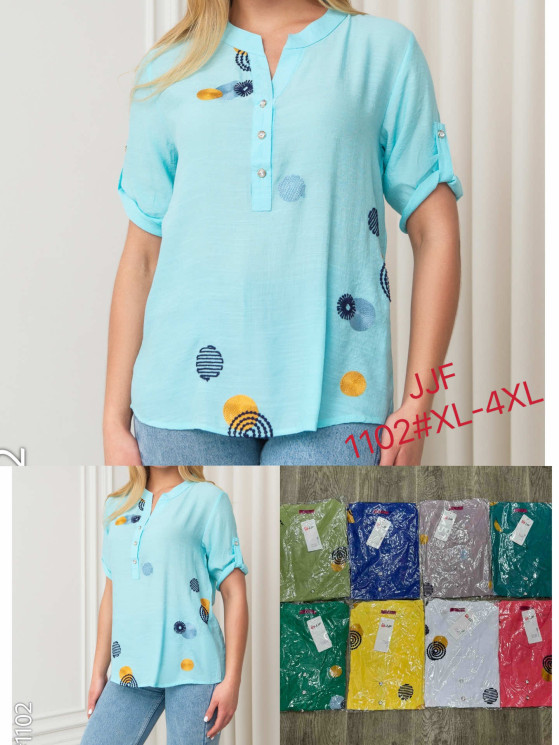 Сорочка блузка жіноча льон (Розмір: XL-4XL) 9 кол в уп 4 шт №157271 - 