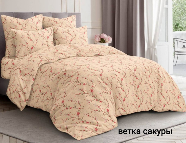 Комплект постільної білизни, бязь, м. Ветка сакуры (розмір: двоспальний) №347392 - Palma RZ3641