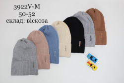 Шапка дитяча, трикотаж, одинарна в'язка, м.3922V-М (Р: 50-52 см), різні кольори, в упаковці 5 шт. №317728
