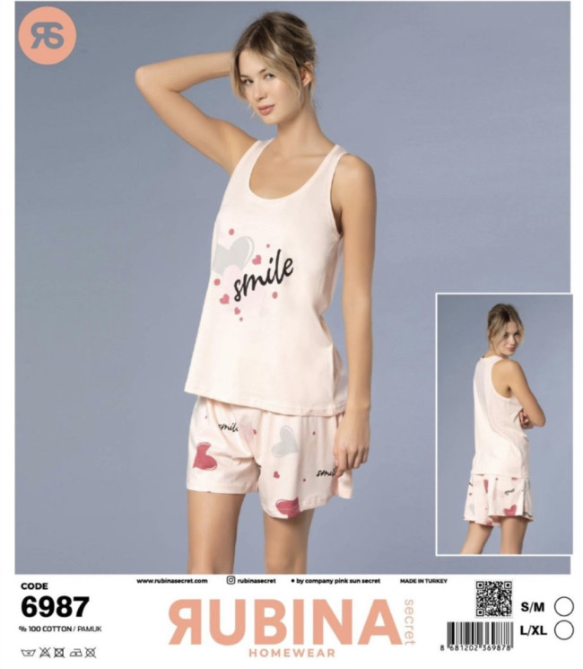 Піжама жіноча, котон, м.6987 (р. S/M, L/XL ), в упаковці 2 штуки №343572 - Belio HR1840