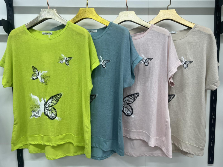 Футболка жіноча льон м.9558 (р:3XL-6XL) 4 кольора в упаковці 4 штуки №762840 - Moda SE661
