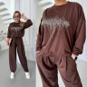 Костюм жіночий з принтом зі страз, двонитка м. SV 761 (р. S, M, L, XL, XXL) коричневий №415975 - 
