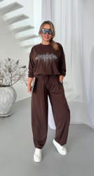 Костюм жіночий з принтом зі страз, двонитка м. SV 761 (р. S, M, L, XL, XXL) коричневий №415975
