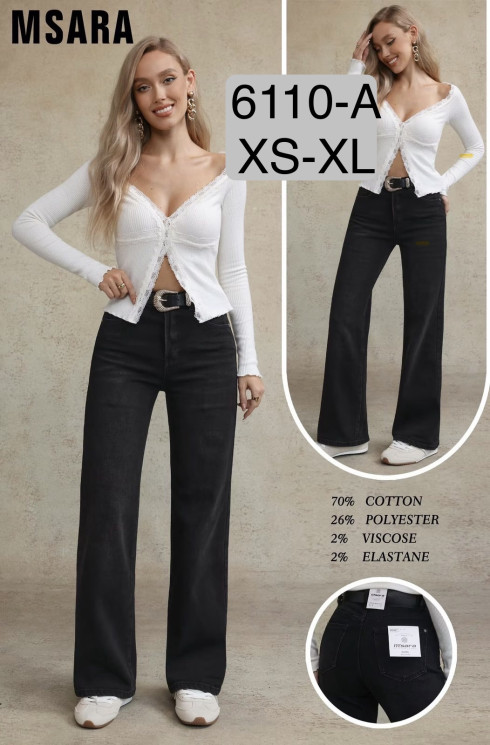 Джинси жіночі палаццо з ременем м.6110-A (р:XS-XL) в упаковці 6 штук №764483 - UNO2Uva SER1864