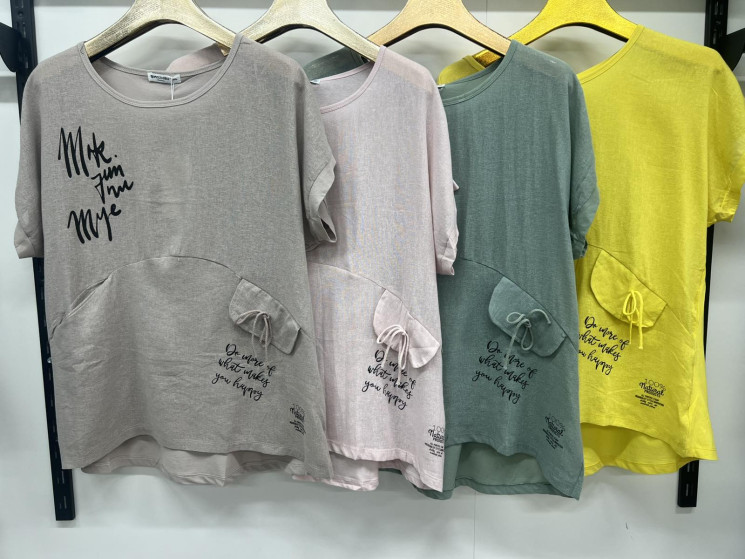Футболка жіноча льон м.9575 (р:3XL-6XL) 4 кольора в упаковці 4 штуки №762841 - Moda SE661