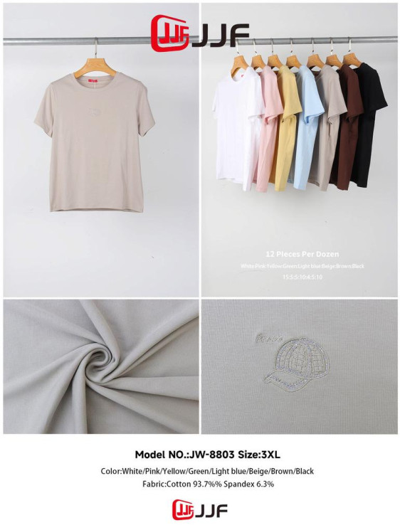 Футболка жіноча трикотаж рубчик м.8843 (р:3 XL) 7 кольорів в упаковці 12 штук №762332 - Coolme WE3111