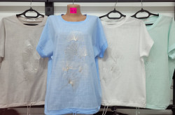 Футболка жіноча куліска льон  + трикотаж спинка м.7812 (р:XL-4XL)  4 кольора в упаковці 4 штук  №762135