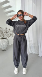 Костюм жіночий з принтом зі страз, двонитка м. SV 761 (р. S, M, L, XL, XXL) графіт №415976