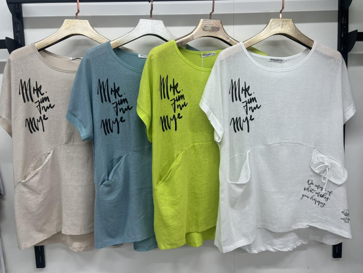 Футболка жіноча льон м.9575 (р:3XL-6XL) 4 кольора в упаковці 4 штуки №762842 - Moda SE661