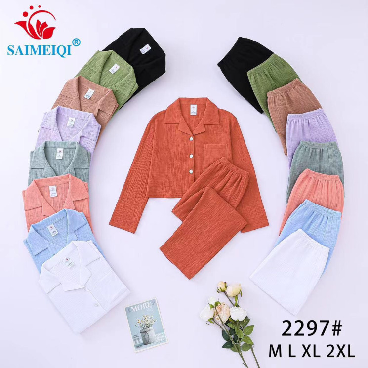 Піжама жіноча, муслін, м.2297 (р. M-XXL), 8 кольорів, в упаковці 4 шт. №315968 - Ekaterina